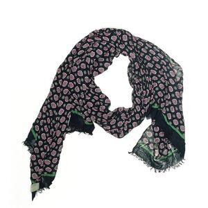 Vera Bradley Black Scarf Pink Geometric Print Green Trim Lightweight Wrap